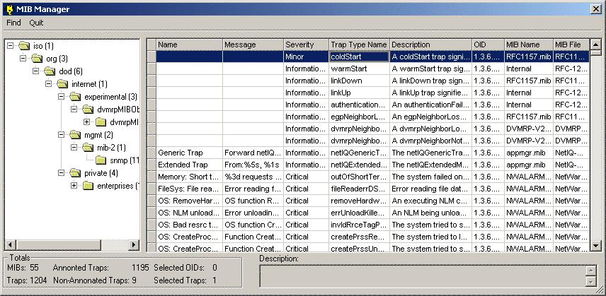 MIB Manager Dialog Screen This is where you are able to modify the alarm that is sent by annotating the alarm message and it s severity.