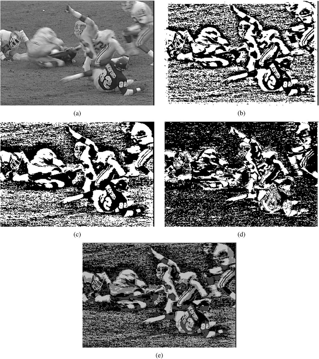 940 IEEE TRANSACTIONS ON CIRCUITS AND SYSTEMS FOR VIDEO TECHNOLOGY, VOL. 15, NO. 7, JULY 2005 Fig. 1. 1BT and 2BTs for a sample frame of the football sequence. (a) Original frame #15.