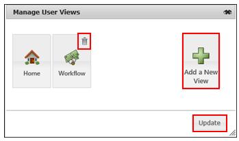 Manage Views Manage views provides add, delete, and ordering options for views. To manage views: 1.