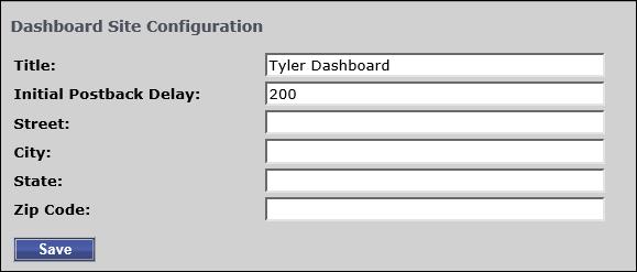Dashboard Site Configuration Dashboard Site Configuration manages configuration settings for the Tyler Dashboard.