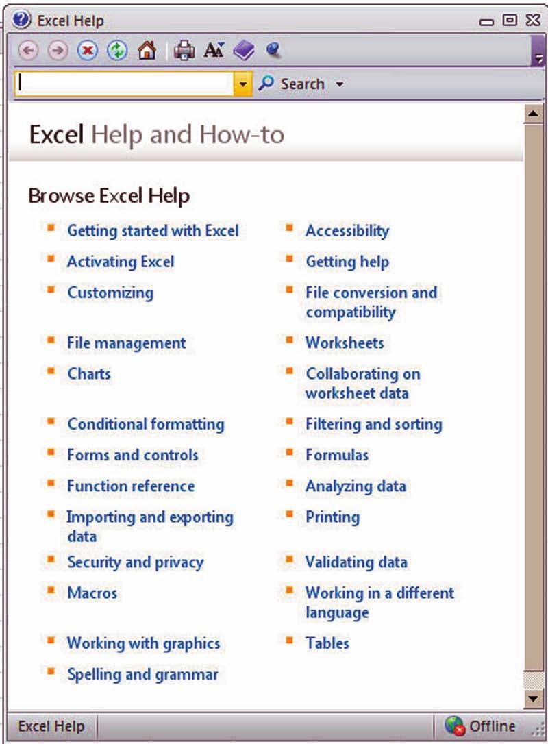 A ScreenTip appears, telling you that this button enables you to access Excel s Help features. Figure 1-14 Help button Office Help Button 2.