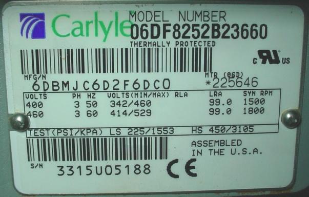 If the compressor was originally shipped with the hybrid motor protection arrangement, it will be reflected in the 10th digit of the Carlyle Model No. with a 1, 2 or 3.