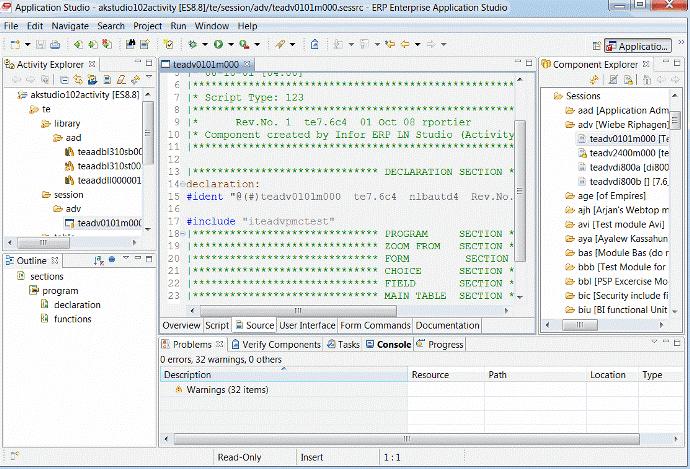 Script Editor Editing source code To edit the source code of a component, go to the Source tab of the corresponding multipage editor: To edit the source code of a function, open the function in the