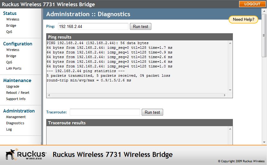 Managing the Wireless Bridge Running Diagnostics Running Diagnostics Four network diagnostic tools PING, Traceroute, Show ARP Table and Show FDB Table have been built into the bridge to help you
