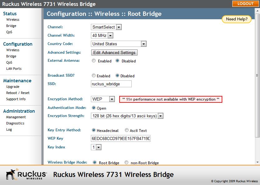 Configuring Wireless Security Configuring the Wireless Bridge Configuring Wireless Security By default, the ZoneFlex 7731 Wireless Bridge uses WPA2 (WiFi Protected Access) as its encryption and