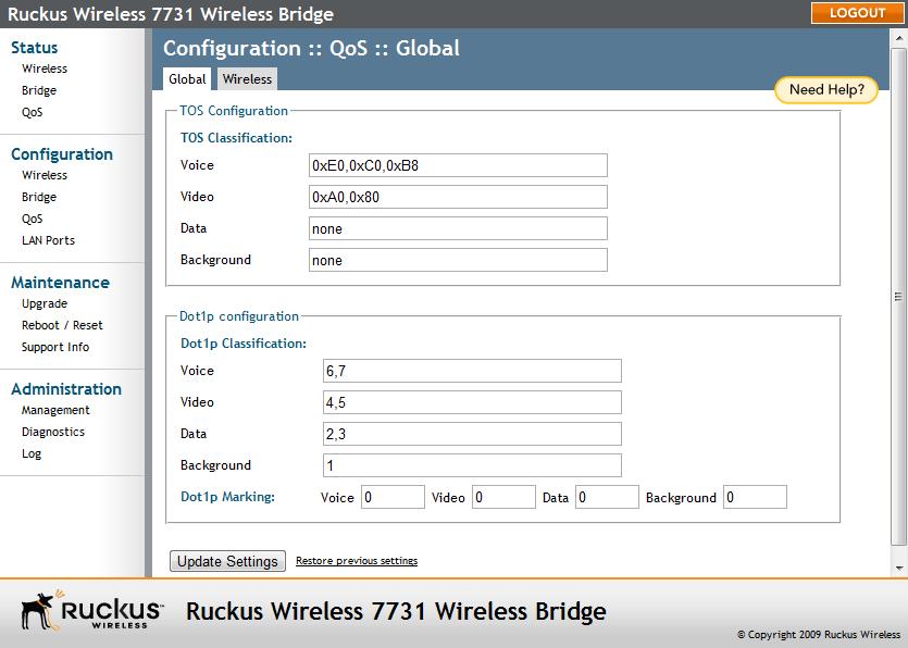 Configuring the Wireless Bridge Configuring Quality of Service Settings Figure 64.