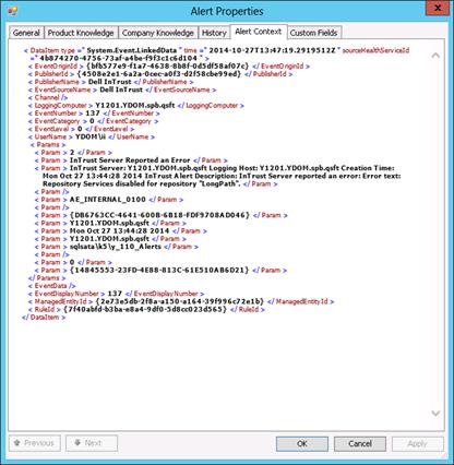 Alert Prperties Alert Cntext The alert cntext (structure) is displayed in XML