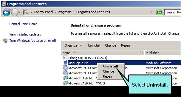 HOW TO UNINSTALL THE PULSE SERVER APPLICATION If you want to completely remove the Pulse application from the server, use the Windows Control panel. 1.