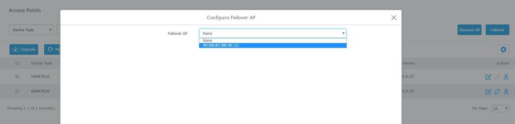 Failover Master Failover Master is supported on GWN7600 now. You can specify a slave AP as failover master.