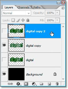 Step 9: Duplicate The Original Text Layer And Move It To The Top Of The Layers Palette Click back on the original text layer to select it, then duplicate it using the keyboard shortcut Ctrl+J (Win) /
