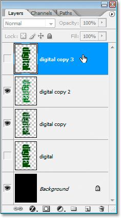 Step 15: Duplicate The Original Text Layer Again And Move It To The Top Of The Layers Palette Click back on the original text layer again in the Layers