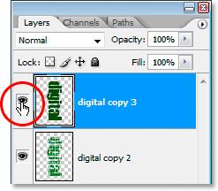 Then drag it to the top of the Layers palette: Duplicate the original text layer again and drag it to the top of the Layers palette.