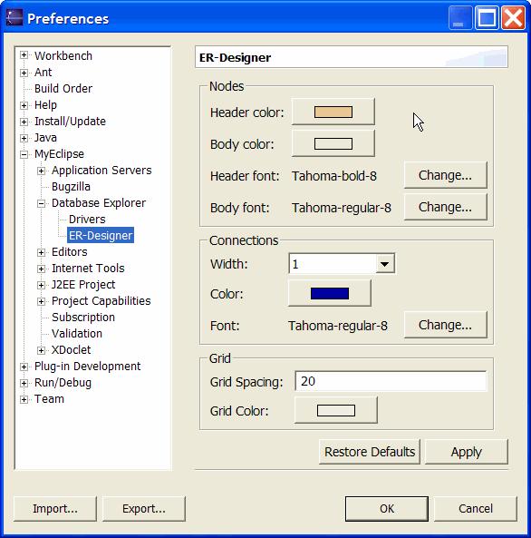 7. Configuring the ER-Designer You may customize the look and feel of the ER-Designer through its MyEclipse preference page.