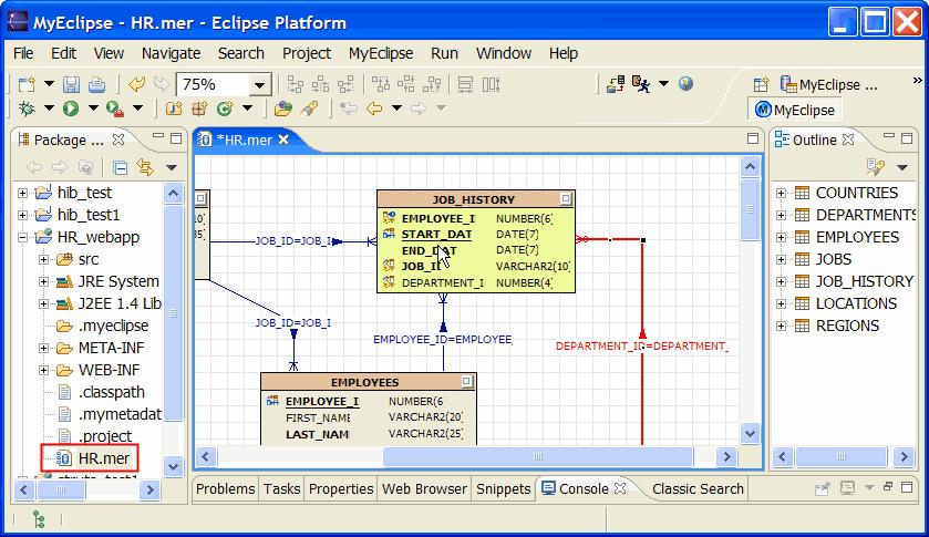 Figure 5. Workbench with newly created HR.mer file 5 Working With An ER Diagram This section demonstrates use of the basic ER-Designer features with the HR.mer ERD file created in Section 4. 5.1 Notation and Presentation Basics The ER-Designer supports the Information Engineering for ER notation, a.