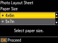 6. Press the up or down arrow buttons to select the Paper Size setting that matches the paper you loaded and press the OK button. 7.