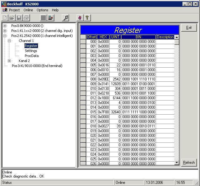 KS2000 Configuration Software 4.4 Register You can access the registers of the directly under Register.