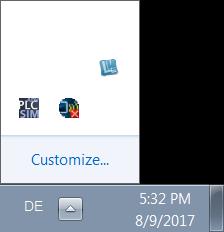2.3.2 Starting the virtual controller 1. Start PLCSIM Advanced V1.0. The info part of the Windows taskbar displays the PLCSIM Advanced icon.