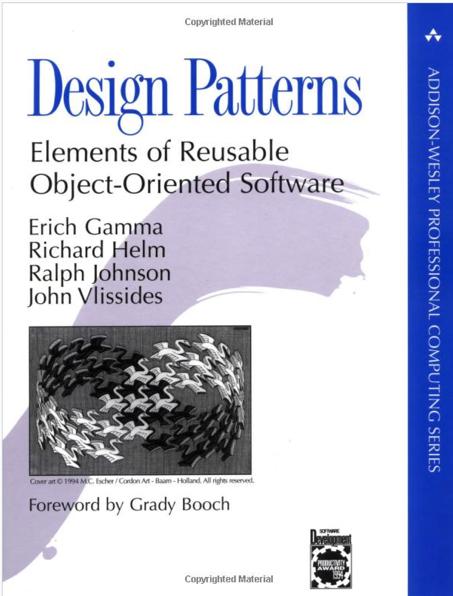 GoF The landmark book on software design patterns is: Design Patterns: Elements of Reusable Object-Oriented Software Erich Gamma, Richard Helm, Ralph Johnson, John