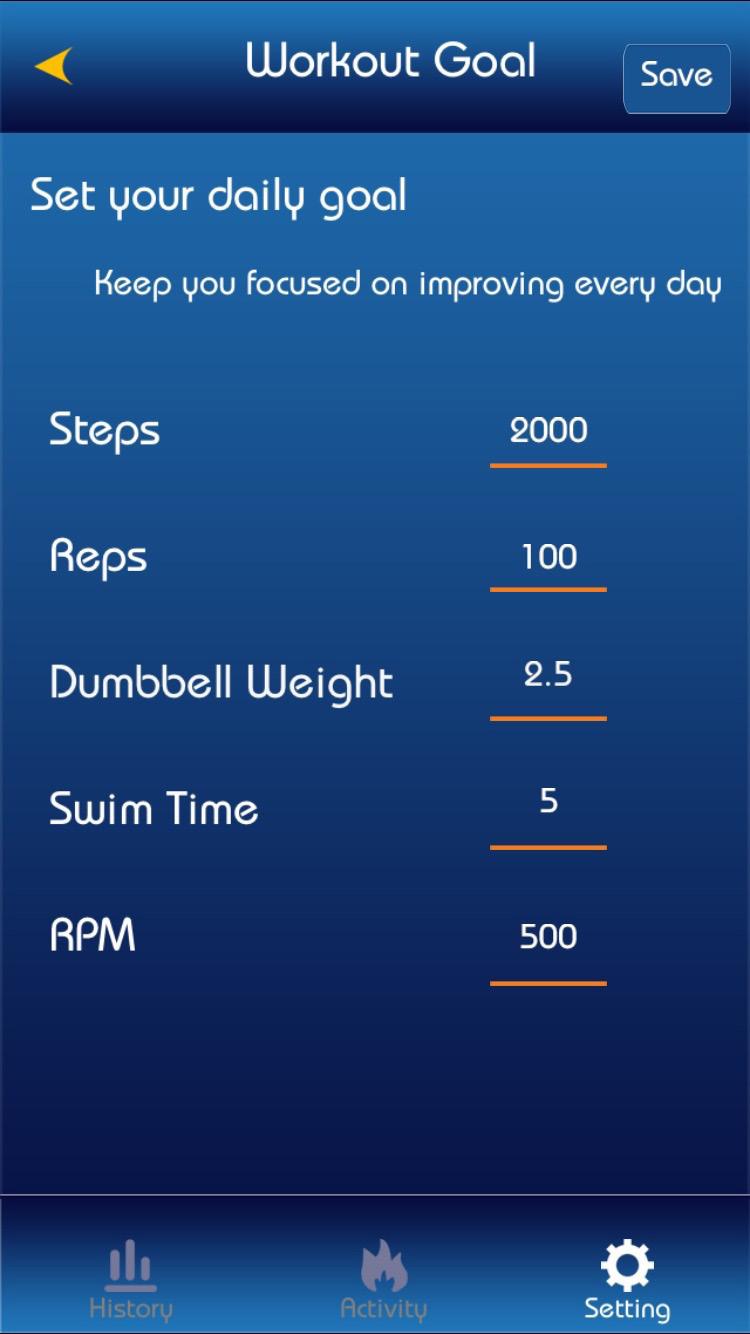 SETTING YOUR WORKOUT GOALS Now go to setting > Workout goals and open You now have multiple workout options depending on which key exercise type