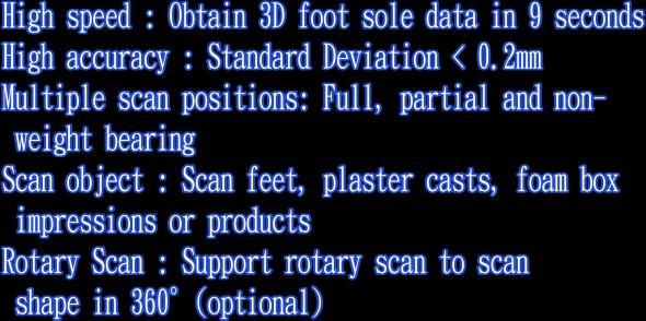 Time 9 sec/foot Scan Software Scan 3D Pro Output