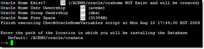 Figure 6-7: Linux-ORACLE Variables Verification The path of the location where you wish to install the Oracle