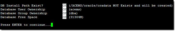 The last two steps of the Oracle pre-install settings display a summary of all parameters to be configured during