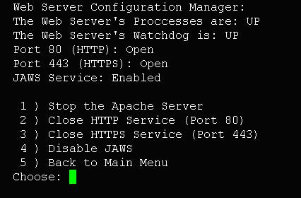 AudioCodes Element Management System Figure 8-41: Web Server Configuration To stop the Apache server: In the Web Server Configuration menu, choose option 1 - Stop the Apache Server.