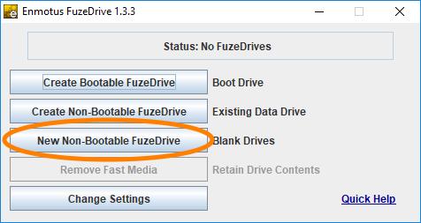 Step 2: Select the drives to use for the FuzeDrive. Pay special attention to which drives have an existing partition on them and which are available as unused/blank drives.