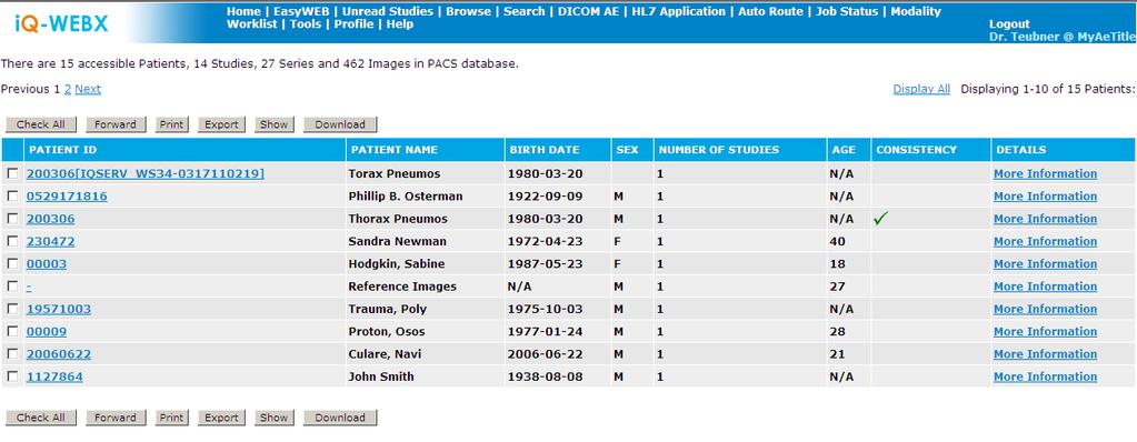 13.6 Browse Page This page displays a list of accessible patients for the current user, with the following patient-specific information depending on the privilege level of the current user: Figure 17
