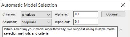 Specifying stepwise regression As you might infer from seeing both Alpha in and Alpha out now displayed, stepwise algorithms involve elements of forward selection with bits of backward added in for