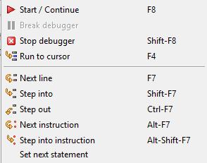 Commands F8 Start / Continue F7