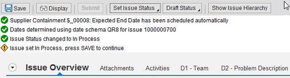 Note: Ensure the Dates determined using date schema QR8 for issue message appears.