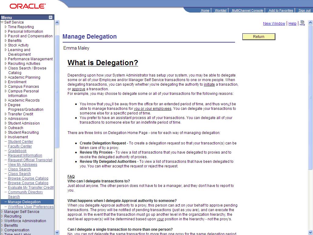 Step 4. The top half of the page explains how delegation works in the system.