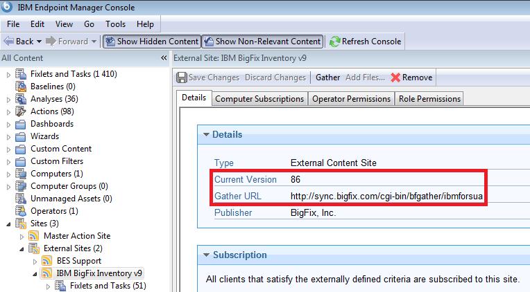 Checking the fixlet site version 6 IBM Security ILMT: http://sync.bigfix.
