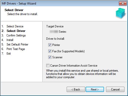 8 Select the function you want to use. (1) Select the function you want to use (driver to be installed). (2) Click [Next].
