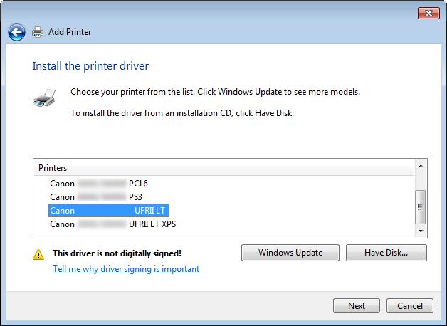 10 Select the printer driver you are using, and then click [Next].