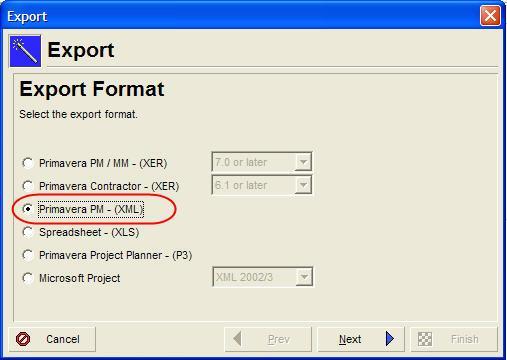 Export the program Select >