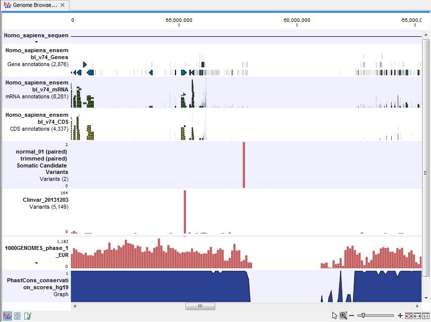 CHAPTER 6. WHOLE EXOME SEQUENCING (WES) 114 Figure 6.20: The Genome Browser View showing the annotated somatic variants together with a range of other tracks.