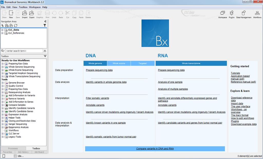 CHAPTER 2. INTRODUCTION TO USER INTERFACE, WORKFLOWS, AND TRACKS 12 Figure 2.1: The Biomedical Genomics Workbench start up window.