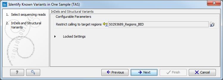 CHAPTER 7. TARGETED AMPLICON SEQUENCING (TAS) 164 Figure 7.9: Specify the targeted region file for the Indels and Structural Variants tool. Figure 7.10: Specify the parameters for the QC for Target Sequencing tool.