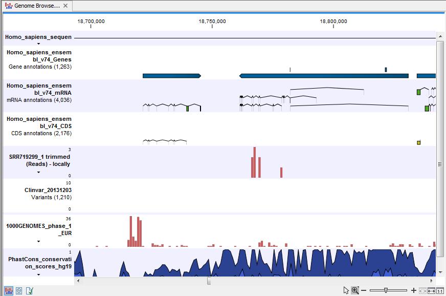 CHAPTER 7. TARGETED AMPLICON SEQUENCING (TAS) 171 Figure 7.20: The Genome Browser View showing the annotated somatic variants together with a range of other tracks.