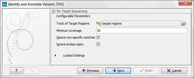 CHAPTER 7. TARGETED AMPLICON SEQUENCING (TAS) 184 Figure 7.41: Specify the parameters for variant calling. Figure 7.42: Select the track with targeted regions from your experiment.