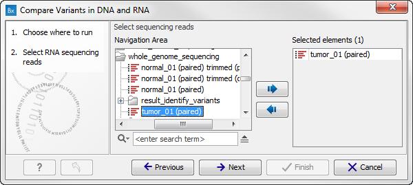 CHAPTER 8. WHOLE TRANSCRIPTOME SEQUENCING (WTS) 221 Figure 8.8: Select the RNA reads to analyze. Figure 8.9: Select the DNA reads to analyze.