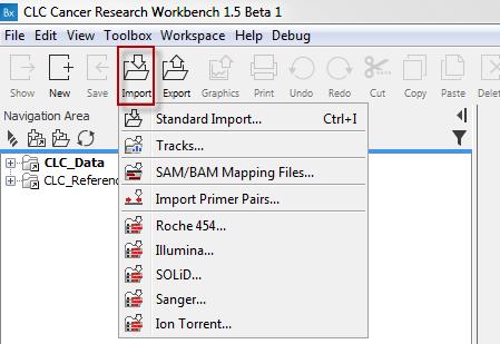 CHAPTER 4. GETTING STARTED 49 4.3.1 How to import data 1. Use the Import tool in the toolbar (see figure 4.19) to import your sequencing data into the Biomedical Genomics Workbench. Figure 4.