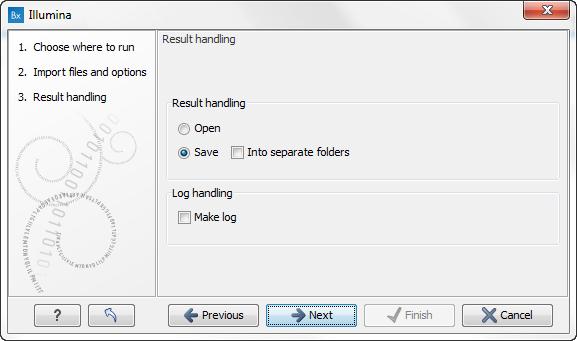 CHAPTER 4. GETTING STARTED 51 Figure 4.21: You now have the option to choose whether you wish to open or save the imported reads.