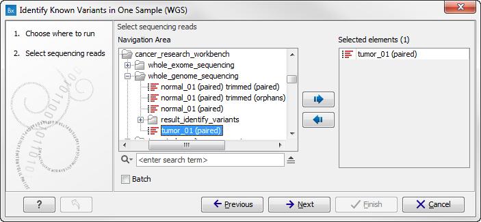 CHAPTER 5. WHOLE GENOME SEQUENCING (WGS) 66 Toolbox Ready-to-Use Workflows Whole Genome Sequencing ( ) General Workflows (WGS) Identify Known Variants from One Sample (WGS) ( ) 2.
