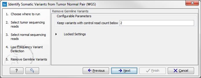 CHAPTER 5. WHOLE GENOME SEQUENCING (WGS) 76 Figure 5.23: Specify setting for removal of germline variants. Figure 5.24: Check the parameters and save the results. Note!
