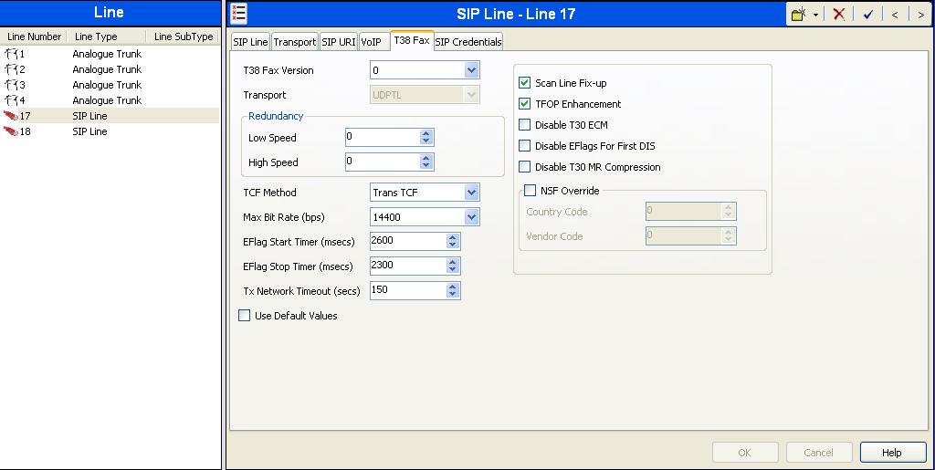 5.7. Configure T38 Fax Parameters for the SIP Line Select the T38 Fax tab to configure T38 Fax parameters for the SIP Line.
