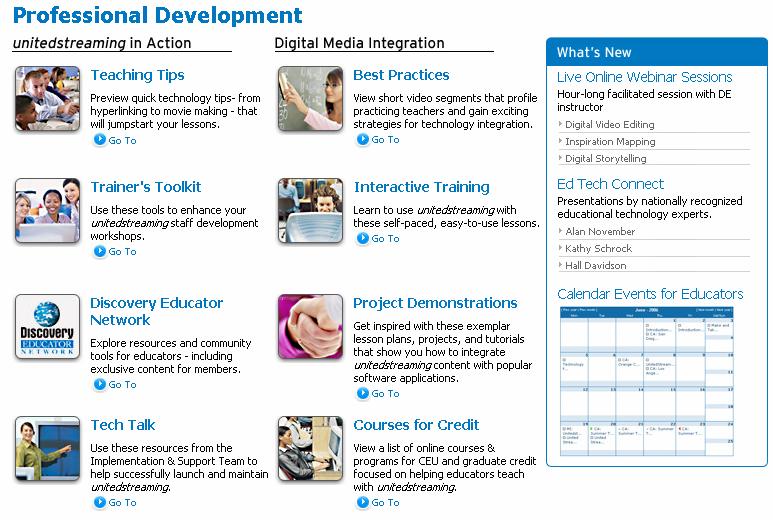 Professional Development The Professional Development segment of the site is designed to connect users with