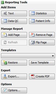 The reporting tools panel is available in the Toolbox whenever the reporting screen is selected.